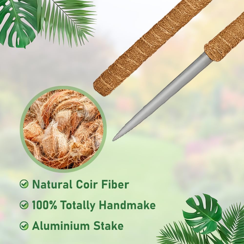 2 Pack Moss Pole for Plants Monstera, 28 Inch Bendable Plant Pole for Plant Support, Coco Coir Moss Poles for Climbing Plants, Handmade Moss Sticks for Creeper Plants Grow Upwards