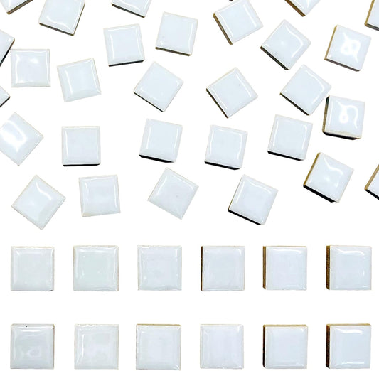 50 Pieces White Mosaic Tiles for Crafts 1" Ceramic Tiles Assorted Colors Square Ceramic Mosaic Project Supplies for Photo Frame Mosaic Stepping Stones Bath Old Pool Furniture Decor