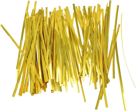 HAHIYO 300Pcs 6inches Gold Metal Twist Ties Bread Candy Coffee Bag Ties Plant Garden Twist Ties for Cellophane Treat Bags Gift Wraping Bags Plastic Bags Halloween Party Cake Present Art Crafts