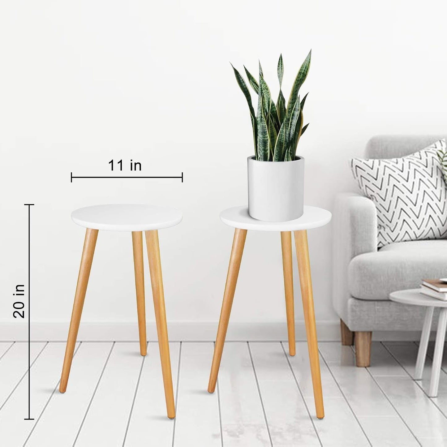 Uneedem Indoor Plant Stand - Mid Century Wooden Plant Table, Tall Holder for Flower Pots, Small Round End Table (A3-White, High: 20.5")