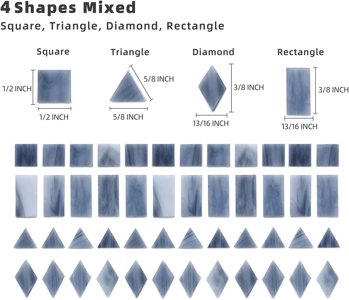 Lanyani Stained Glass Tiles for Mosaic, 200 Pieces Bulk Glass Mosaic Tile for Craft,Charcoal Grey