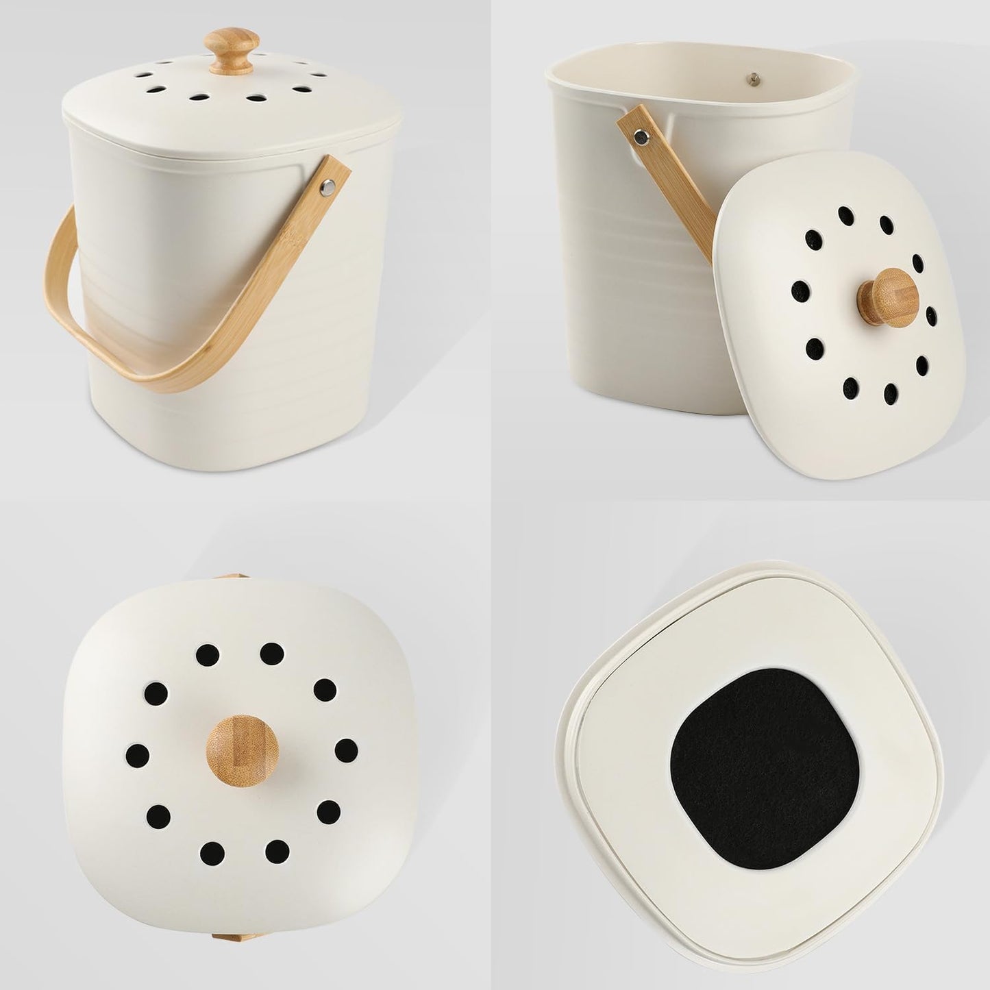 Compost Bin, LALASTAR Compost Bin Kitchen Counter with Lid, Made of Sustainable Bamboo Fiber, Odorless Indoor Compost Bin, 1 Gallon, Cream, Square