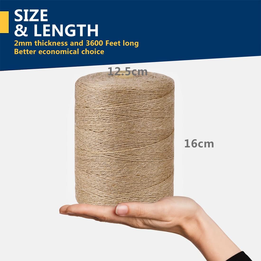 PerkHomy Jute Twine String 3600 Feet Natural Thin for Craft Gardening Plant Gift Wrapping Tag Art Wedding Home Decoration Packing Material Christmas Bulk (3600 FT * 2mm (3Ply))