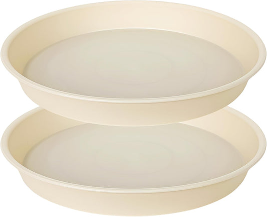 2 Pack of 14 inch Plant Saucers Bird Bath Bow Round, Plastic Plant Saucer Tray for Pots, White Planters for Indoor Plants, Plant Trays for Planter 12-15" (14", Beige)