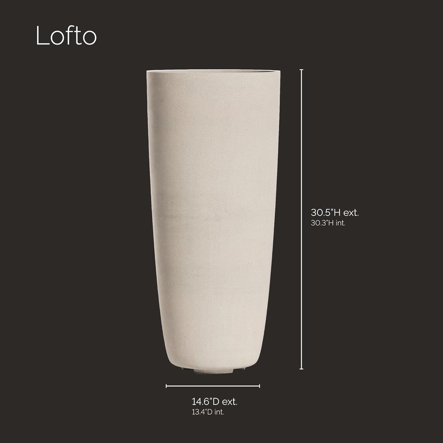 Lofto Tall Planter – Sand Stone Finish – Fiberglass Indoor/Outdoor and Weather-Resistant Large Planter (14.6" D x 30.5" H Exterior, 13.4" D x 30.3" H Interior)