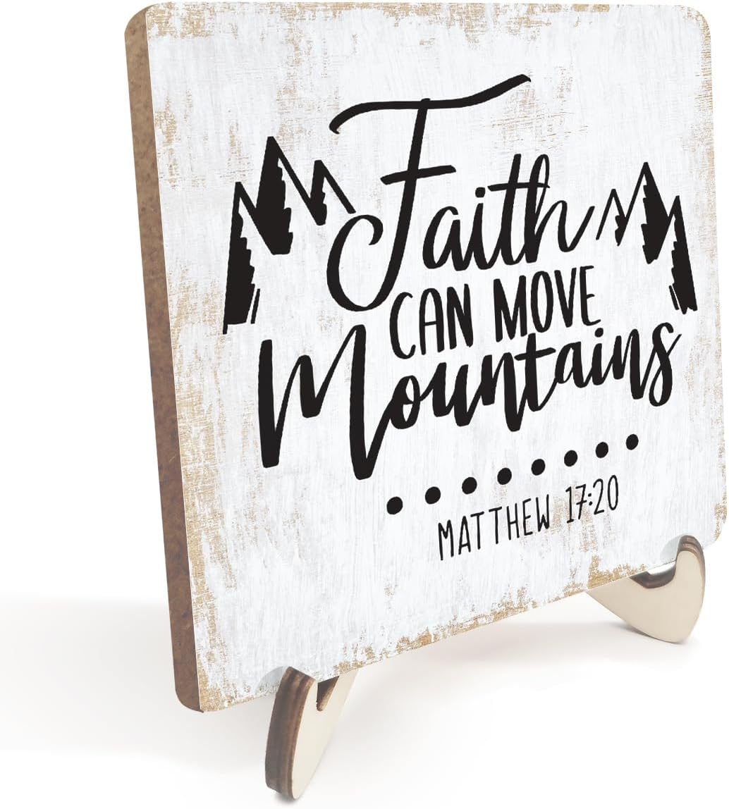 Inspirational Wood Sign Rustic Desk Decor Home Cubicle Office Decor Work Table Desk Accessories Decorative Christian Religious Bible Verse Faith Decorations Office Supplies for Desk Cubicle Decor