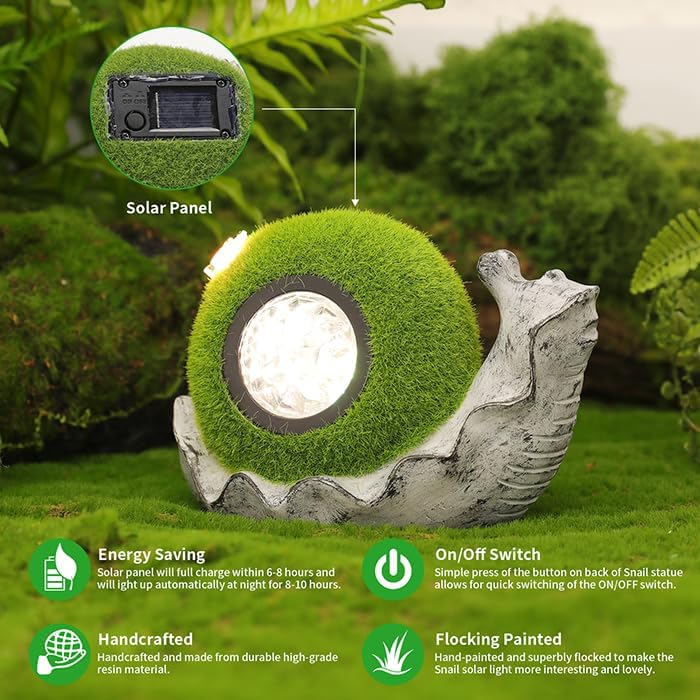 Solar Snail Garden Statue Lights for Outdoor Flocking Decor with Colorful Changing LED Figurine Lighting Resin Flocked Decorations for Patio Lawn Yard Housewarming Mom Wowen Gifts