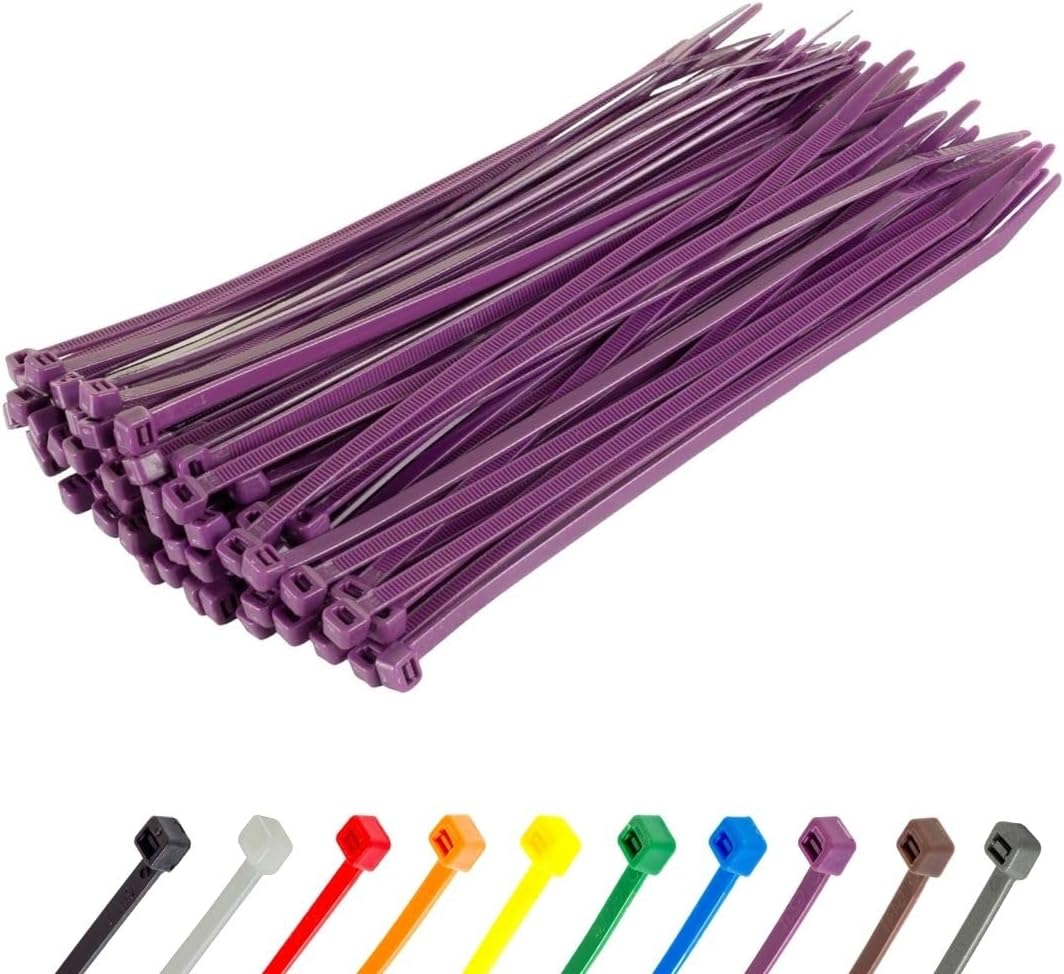 GTSE 8 Inch Purple Zip Ties, 100 Pack, 50lb Strength, UV Resistant Strong Nylon Cable Ties, Self-Locking 8" Tie Wraps