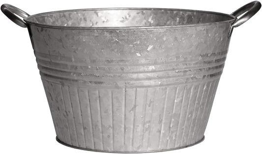 Headwind Round Galvanized Tub Planter with Handles – 14 Inch Lightweight Metal Planter with Drainage Hole – Galvanized Steel Tub for Plants - Metal Flower Pot by Robert Allen