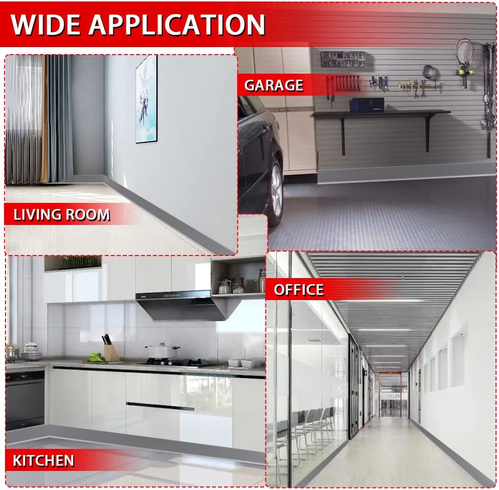 FONUNO Vinyl Wall Base Baseboard Molding Trim 4" Flexible Self Adhesive Rubber Wall Base Moulding Trim Peel and Stick Design, 4 Inch x 100 Feet, Gray