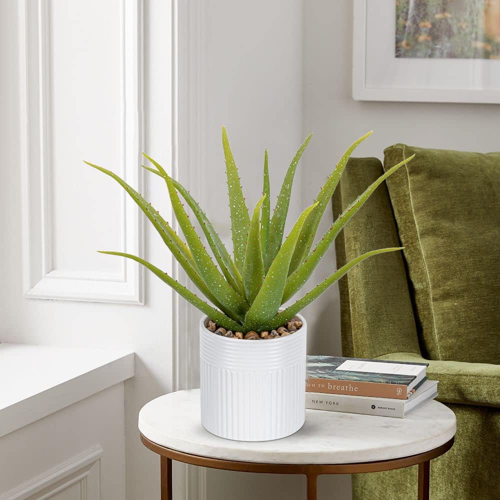 Artificial Succulent Plants 14 Inch Large Faux Succulents with Ceramic Pot Fake Aloe Potted Plant for Home Indoor Bathroom Table Bedroom Shelf Office Decor