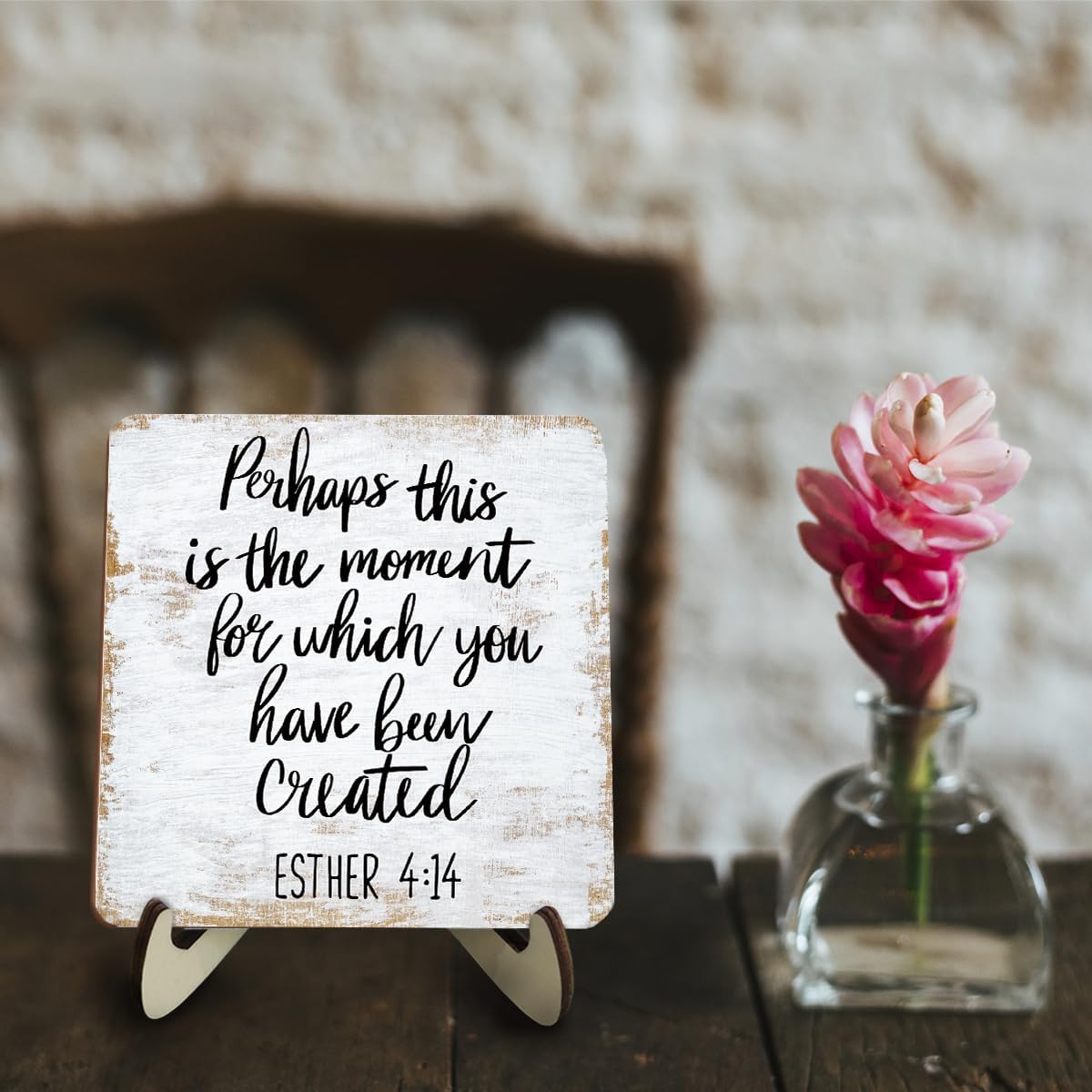 Motivational Wood Sign Rustic Desk Decor Home Farmhouse Office Decor Work Table Desk Accessories Decorative Christian Religious Bible Verse Faith Decorations Office Supplies Bedroom Cubicle Decor