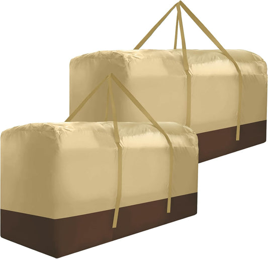 Extra Large 420D Oxford Waterproof Dust Proof Outdoor Zippered Patio Cushion Storage Bag - 2 Pack (Beige)