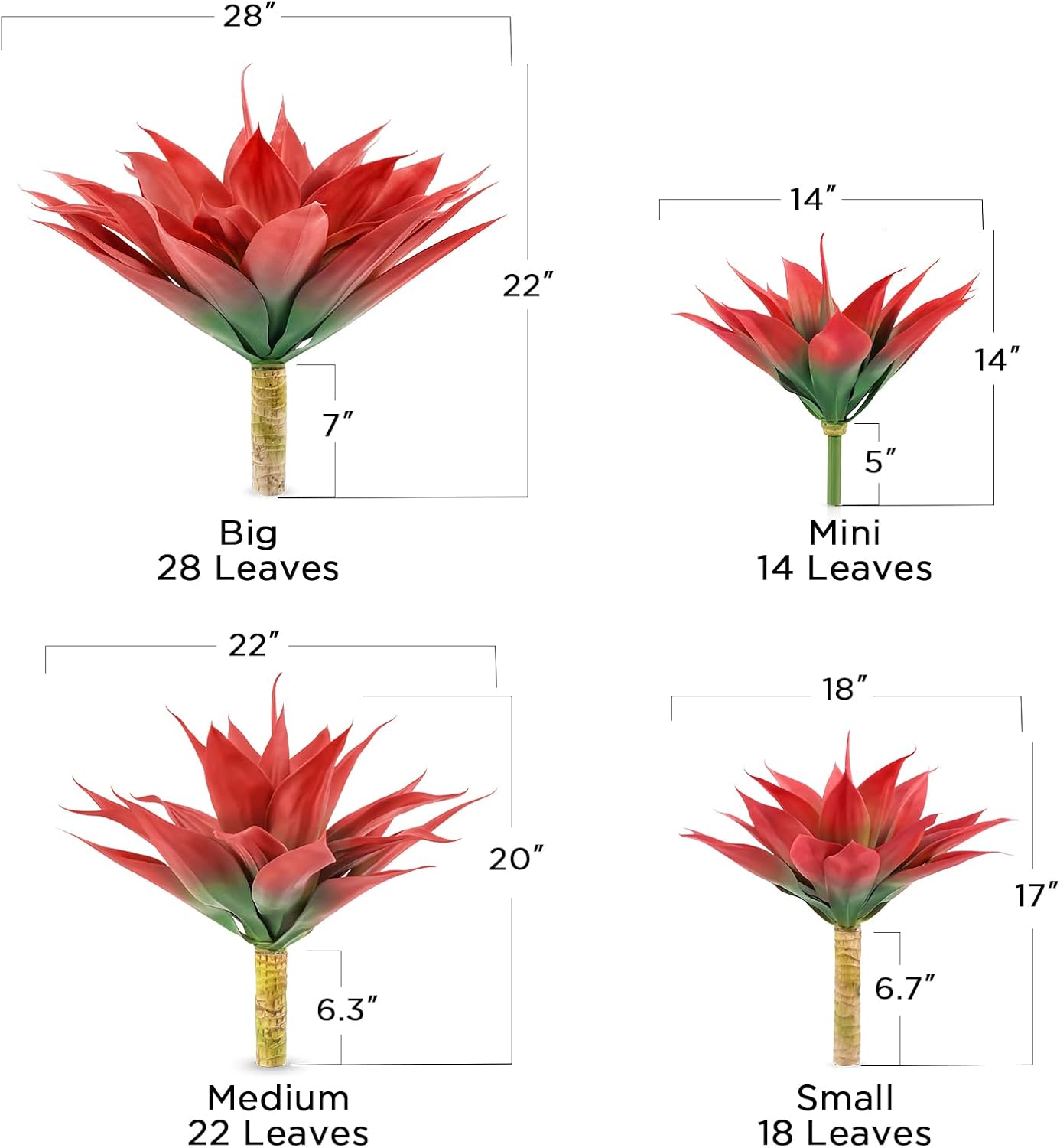 Velener Fall Fake Agave Artificial Plant, Red Fake Succulent Plant for Room Decor, Unpotted Faux Agave Stems Plant for Fall Outdoor/Indoor Decor, 18 inches, Set of 2