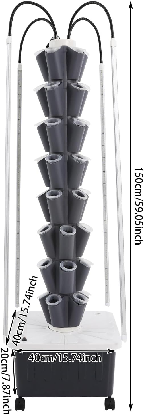 Hydroponic Tower, Vertical Planter Tower, 40 Planting Holes Water Planting Growing System Kit, Hydroponics Growing System Container with LED Grow Light for Herbs, Fruits and Vegetables