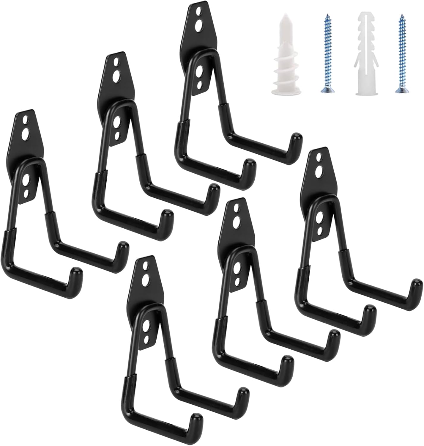 6 Pack Garage Hooks Heavy Duty - Supports 100 lbs, Utility Steel Garage Hanger & Organizer for Organizing Garden Lawn Tools, Ladders, Garden Hose, Digging Shovel, Bikes, Ropes