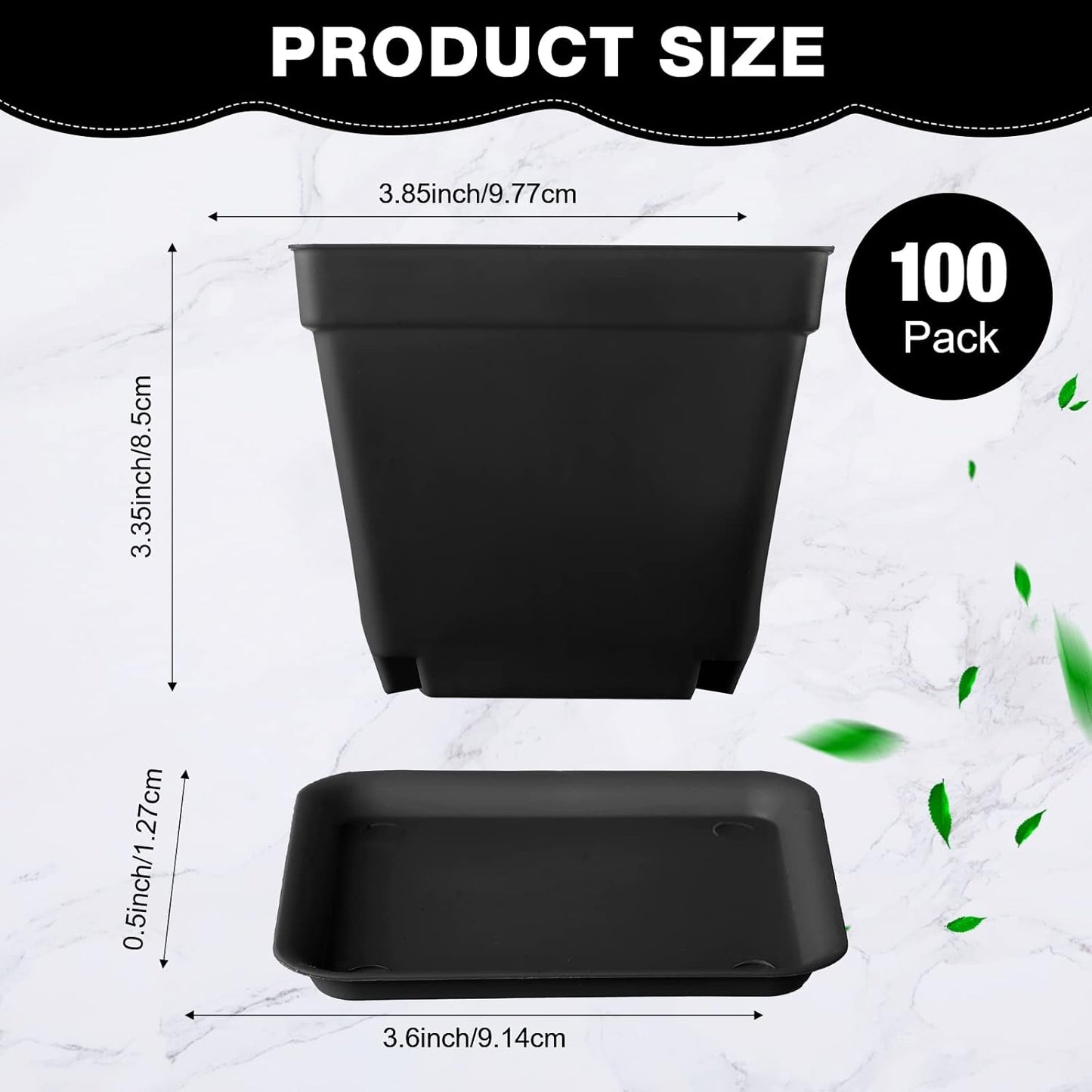 100 Pieces 4 Inch Flower Pots Square Plants Nursery Pot Plastic Plant Seedling Pots Nursery Transplanting Planter Container with Saucer for Indoor Herbs Succulents Balcony Garden Office (Black)