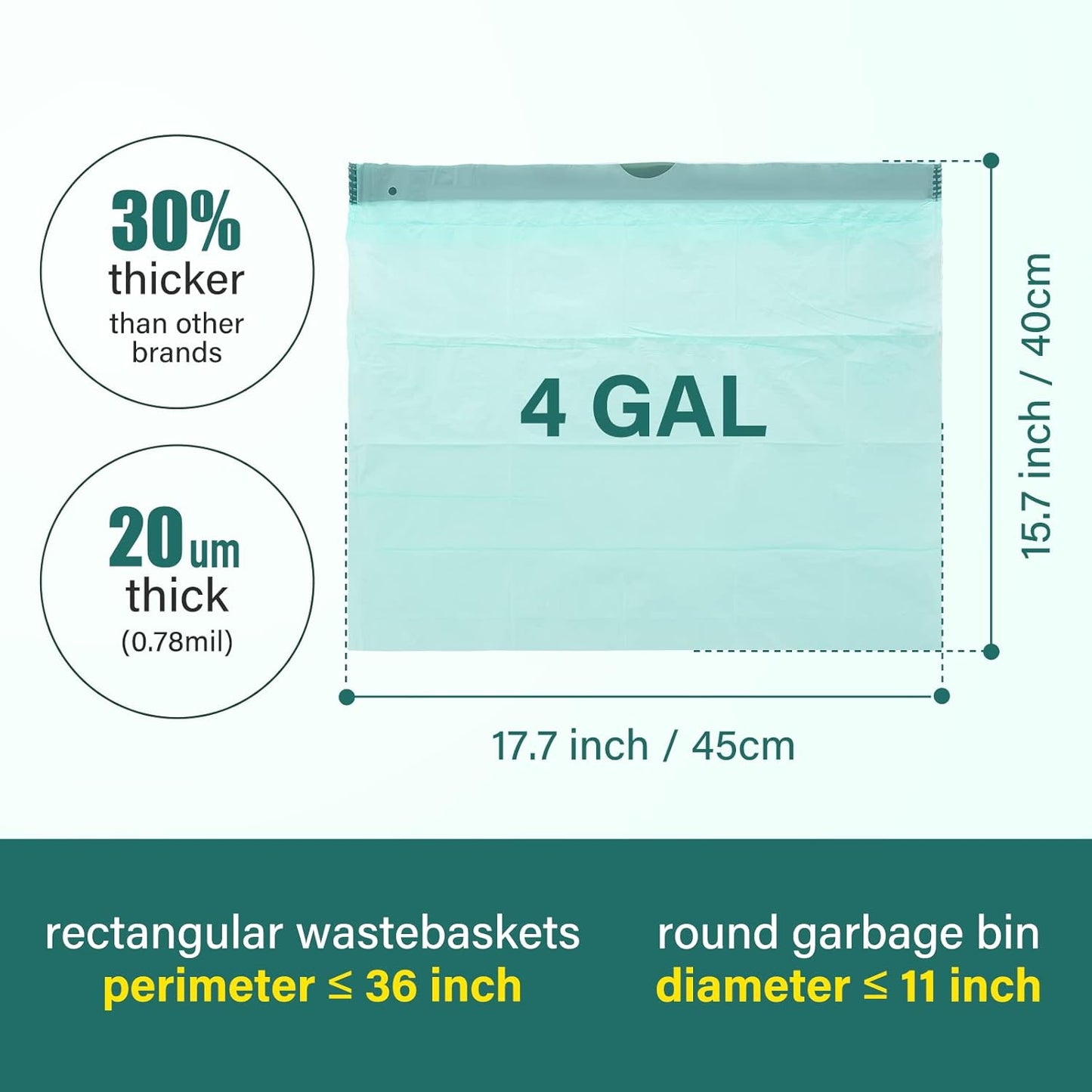 Biodegradable drawstring trash bags, 4 Gallon, 100% Compostable garbage bags wastebasket liners bags for kitchen bathroom office garden,US BPI ASTM D6400 and Europe OK Compost Home Certified