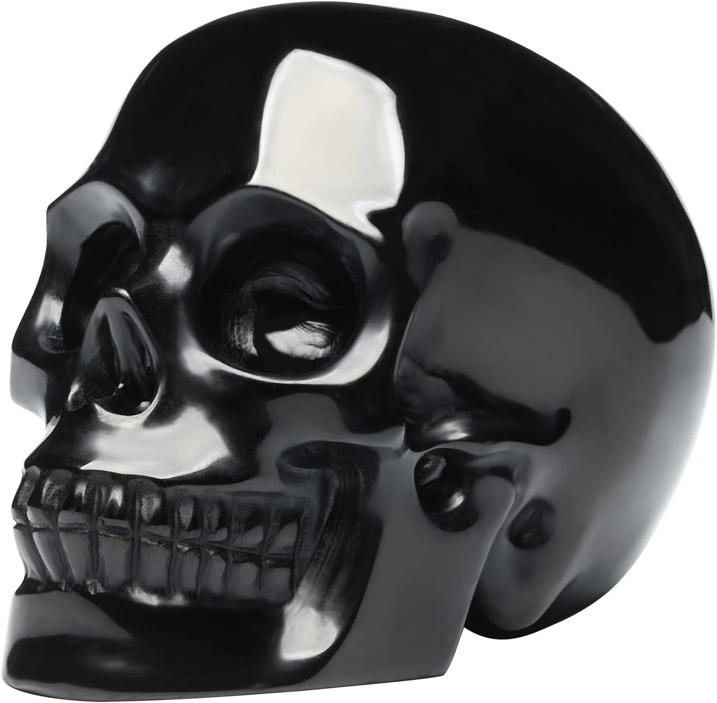 5''Natural Black Obsidian Crystal Skull Head Hand Carved Reiki Healing Stone Statue Healing Home Office Art Room Decoration