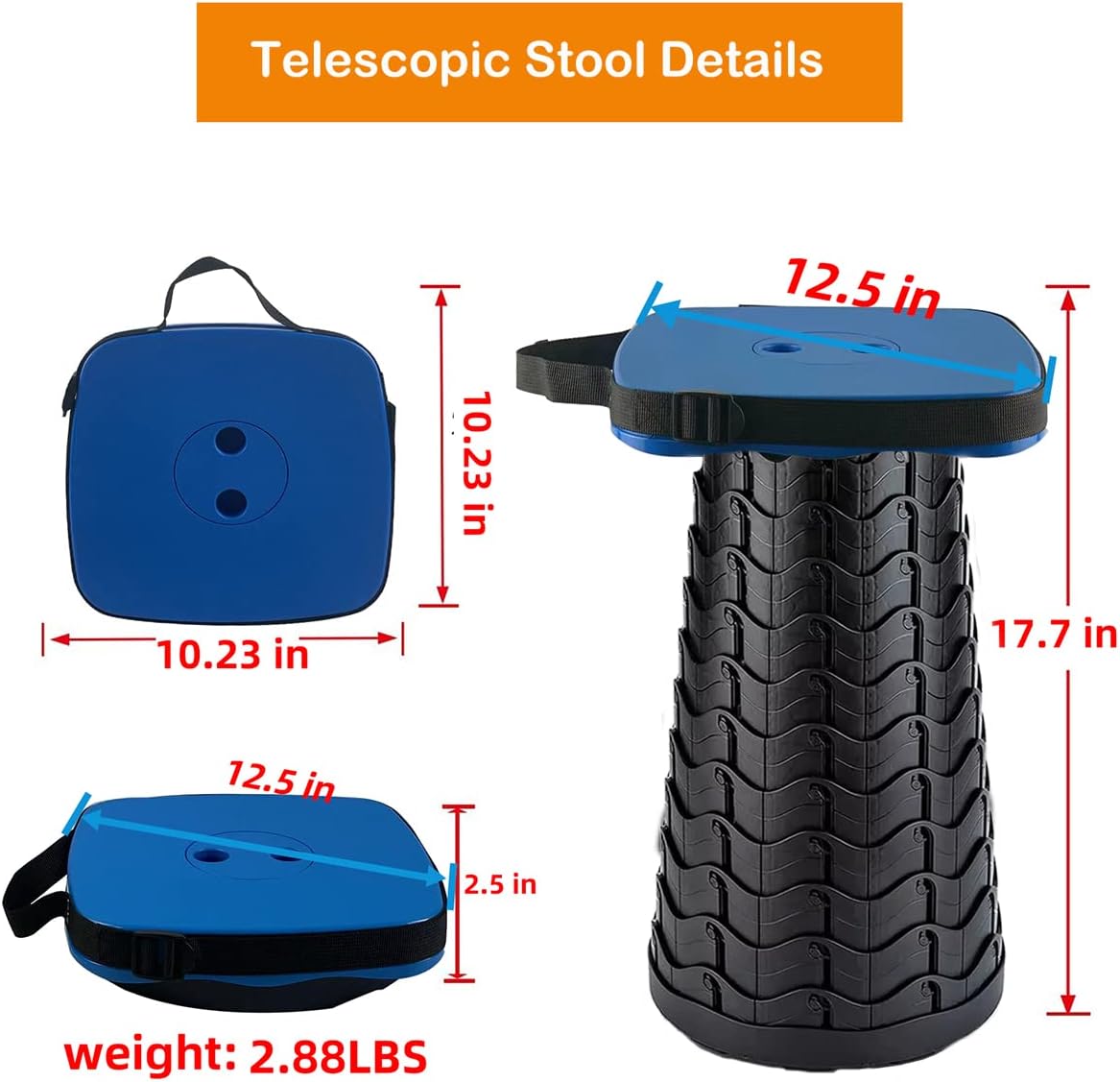 Collapsible Camping Stool with Seat Cushion & Nylon Bag, Square Portable Telescopic Stool, Lightweight Sturdy Foldable Stool for Camp Fishing Picnic, Max Load 550 lb