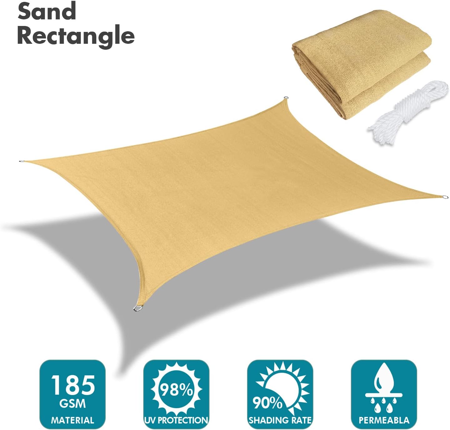 KANAGAWA 10'X16' Sand Custom Size Sun Shade Sail Rectangle UV Block Canopy Cover for Patio Backyard Lawn Garden Outdoor (Customized Available)