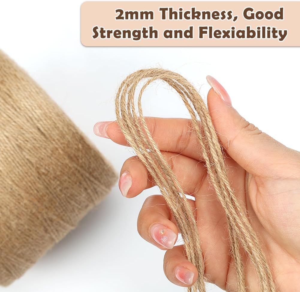 Tenn Well Natural Jute Twine, 1500 Feet 2mm Garden Twine, Brown Jute String for Arts and Crafts, Gardening, Gift Wrapping, Bundling, Recycling, Holiday Decorations
