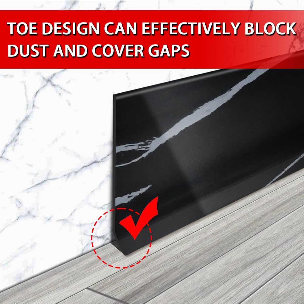 FONUNO Vinyl Wall Base Baseboard Molding Trim 4" Flexible Self Adhesive Rubber Wall Base Moulding Trim Peel and Stick Design, 4 Inch x 40 Feet, Black Stone Grain