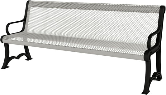 Coated Outdoor Furniture Heavy-Duty Outdoor Bench Thermoplastic Coated, Expanded Metal, Commercial-Grade Garden Bench, Made in America (Portable with Back, 4 Ft, Gray)