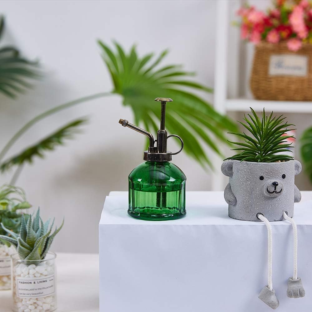 Glass Plant Mister Spray Bottle, Vintage Plant Spritzer Sprayer Mister, Succulent Watering Bottle with Top Pump, Small Glass Watering Can for Indoor Outdoor Houseplant - Dark Green