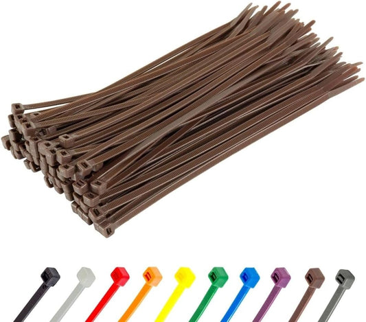 GTSE 8 Inch Brown Zip Ties, 100 Pack, 18lb Strength, UV Resistant Strong Nylon Cable Ties, Self-Locking 8" Tie Wraps