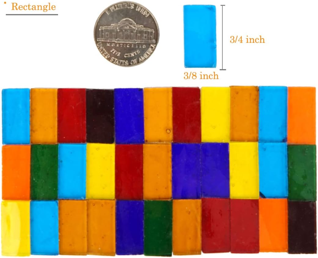 Lanyani 1.1-Pound Rectangle Transparent Glass Mosaic Tiles, Cathedral Stained Glass Sheets Pieces for Crafts, Assorted Colors