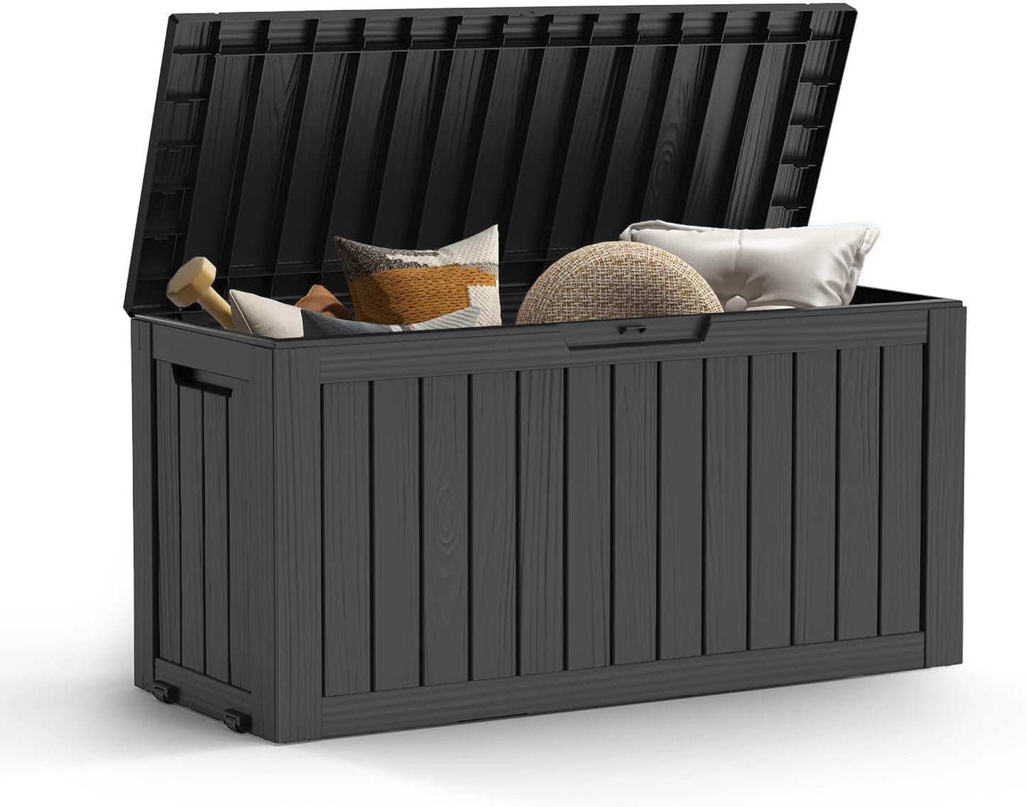 Mars Villa 72 Gallon Deck Box, Outdoor Storage Box Waterproof, Outside Resin Storage Bin for Patio Furniture Cushions, Pool Supplies, Garden Tools, UV-Resistant and Weatherproof, with 4 Wheels, Black