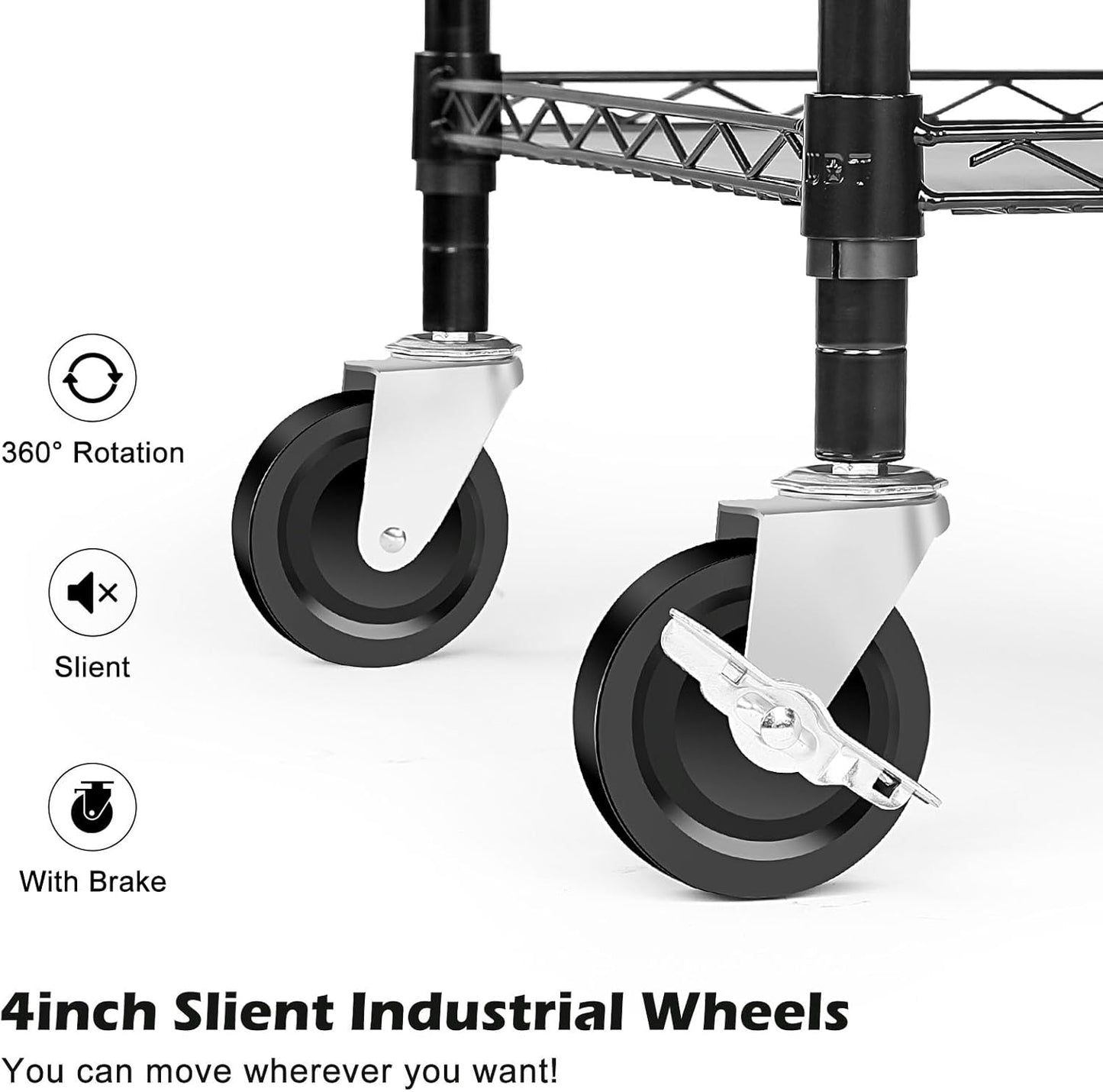 WDT 990Lbs Capacity Heavy Duty Rolling Utility Cart, NSF Rolling Carts with Wheels,Commercial Grade Metal Cart with Handle Bar & Shelf Liner,Trolley Serving Cart for Restaurant,Kitchen,Black