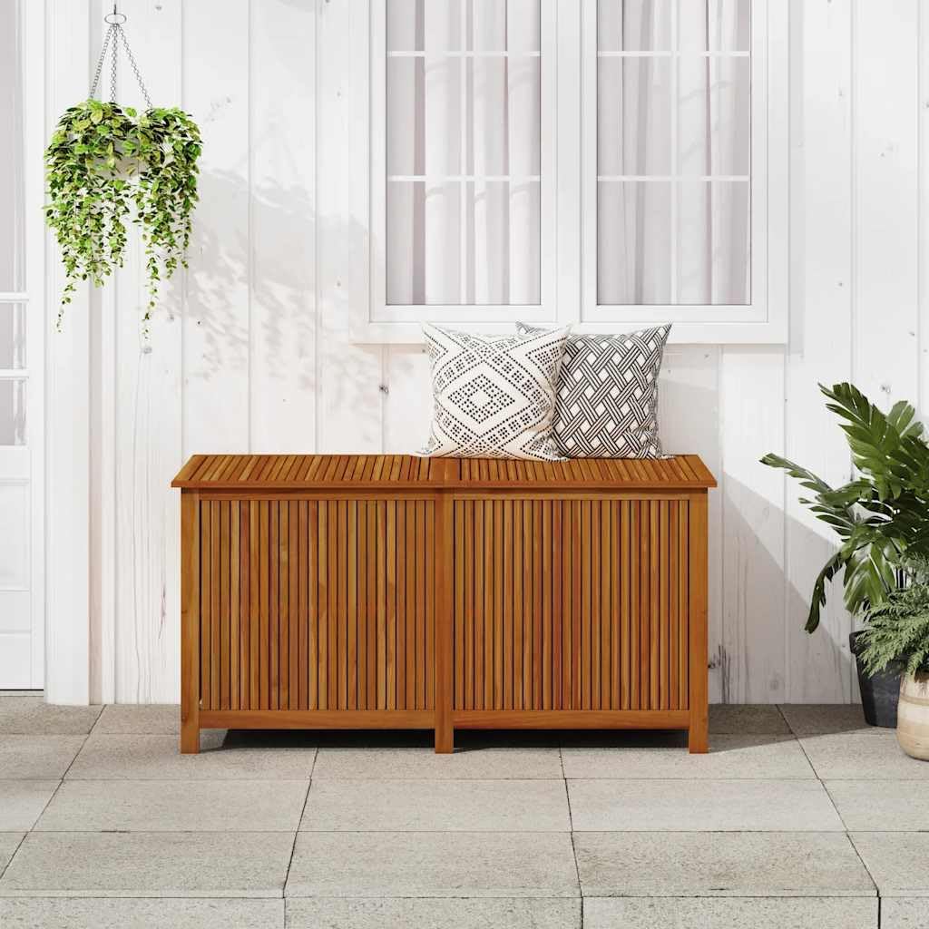 vidaXL Wooden Outdoor Storage Box with Gas-Lift Lid – Patio Deck Chest with Zippered Waterproof Bag for Garden Bench, Pool, Porch, Trunk, Cabinet, Teak Look – Brown, 59.1"x31.5"x29.5"