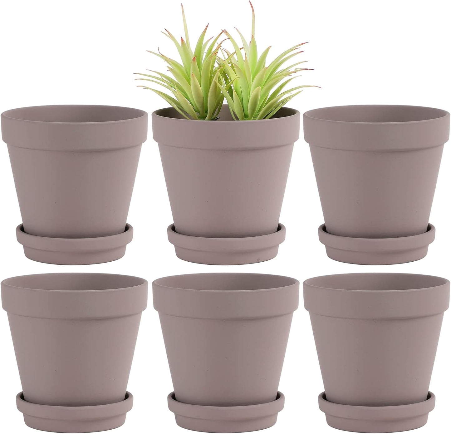 Yishang Large Terra Cotta Pots with Saucer- 6 Pack Large 6'' Terra Cotta Plant Pot with Drainage Hole, Flower Pot with Tray, Terracotta Pot for Indoor Outdoor Plant(Grey)