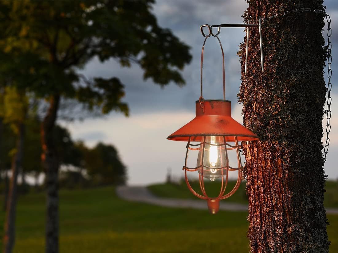 YAKii 6 Pack Solar Lantern Hanging Waterproof Outdoor Metal Solar Lamp with Warm White Light Decorate for Yard Garden Pathway Patio Porch (Red)