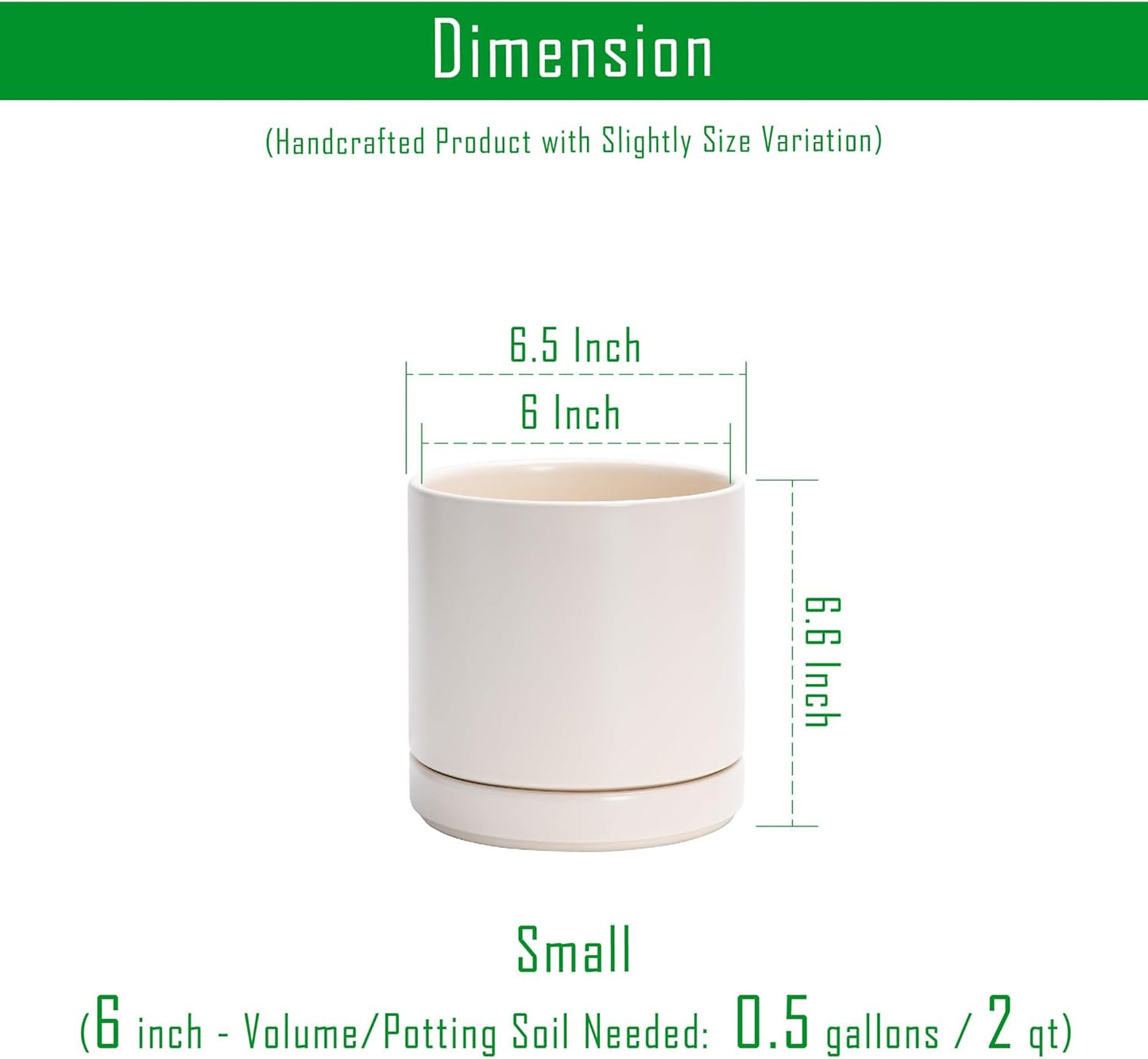 D'vine Dev 6.5 Inch Ceramic Planter Pot with Drainage Hole and Saucer, Indoor Cylinder Round Planter Pot, Oatmeal, 94-O-C-8