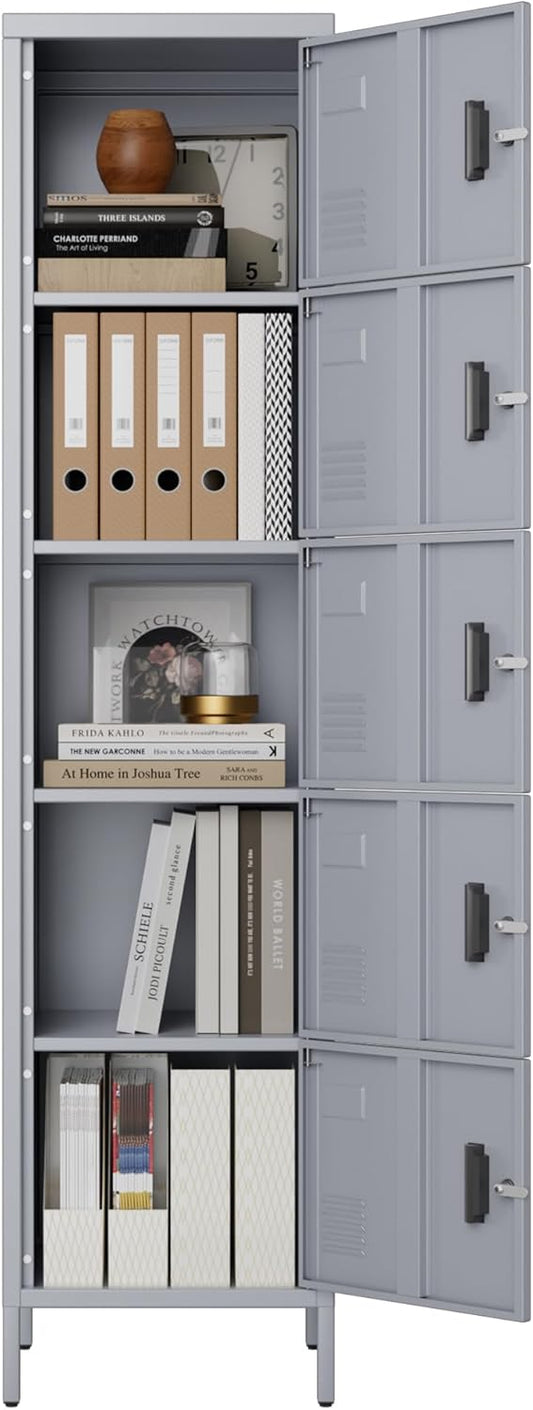 5 Doors Metal Storage Locker for Employees,Steel Home Office Storage Cabinet,66" H Employee Lockers with Adjustable Feet for School Gym Home Office, Assembly Required,Dark Grey