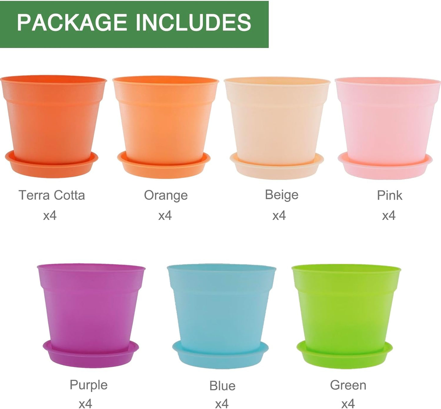 4 inch Plant Pots, 28 Pack Small Plastic Planters with Drainage Holes and Saucers for Flowers Plants, Succulents, Seed Starting Pots, Colorful