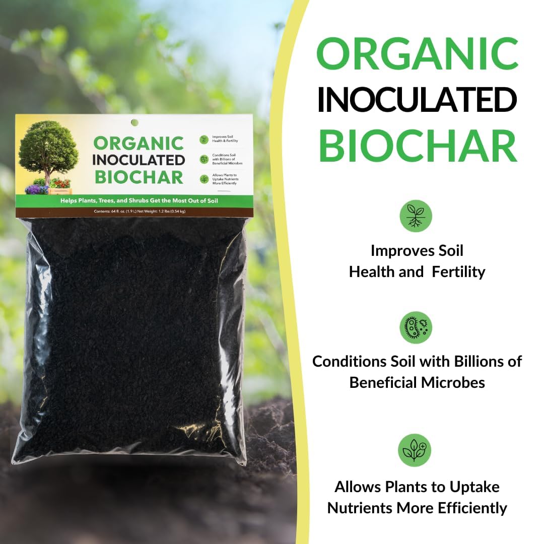 Organic Inoculated Biochar: Helps Plants and Trees Get The Most Out of Soil | Allows Plants to Uptake Nutrients More Efficiently | Contains Millions of Soil-Enriching Micro-Organisms | 128oz Bag
