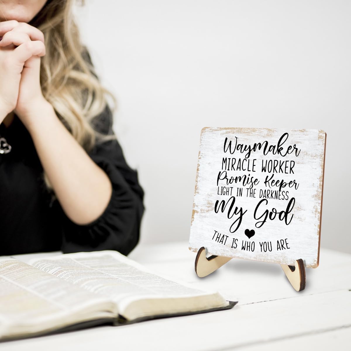 Motivational Wood Sign Rustic Desk Decor Home Farmhouse Office Decor Work Table Desk Accessories Decorative Christian Religious Bible Verse Faith Decorations Office Supplies for Desk Cubicle Decor