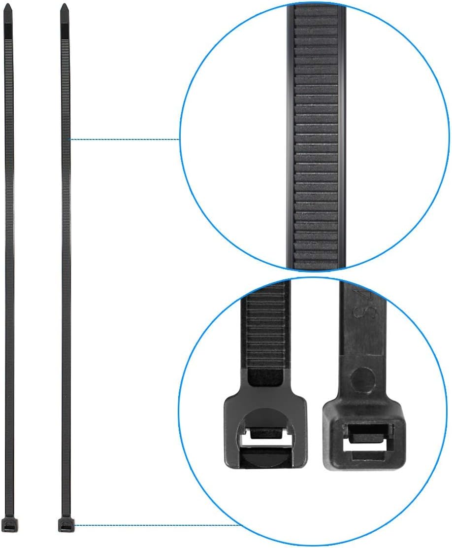 Superun Heavy Duty Zip Ties 8 Inch, 50 Lbs Tensile Strength Selflocking Wire Ties (Industrial Grade Cable Ties) Pack of 100 Black