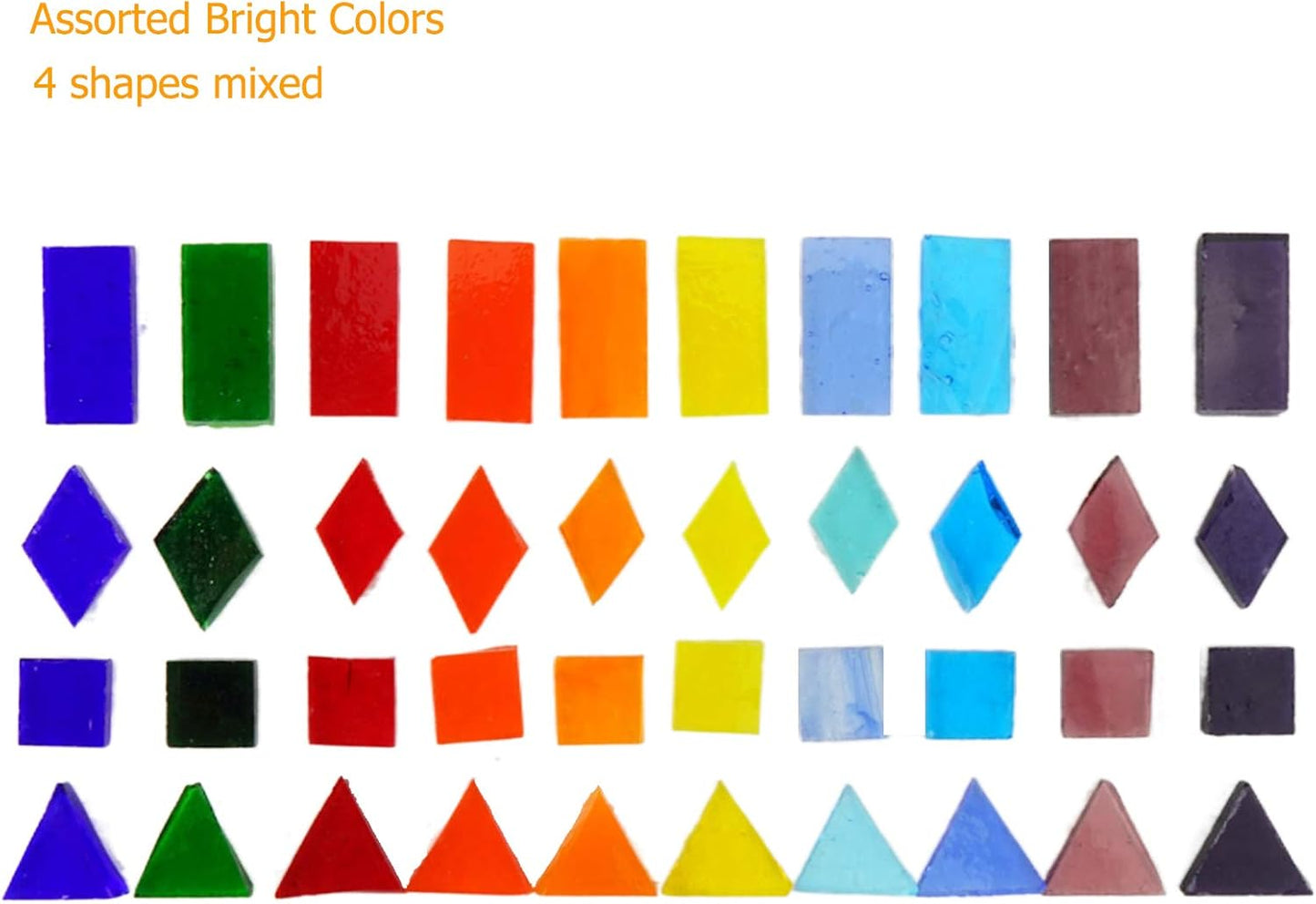 Lanyani 1600 Transparent Cathedral Glass Mosaic Tiles for Arts and Crafts - Mixed Color Stained Glass Pieces, 4 Shapes Mixed