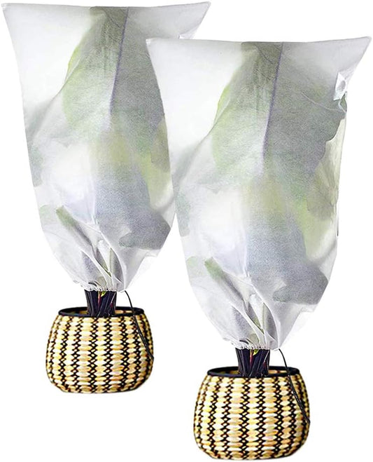 Agfabric Plant Covers Freeze Protection H48 x55 0.9oz Plant Frost Protection Covers Plant Protection Winter Cover Drawstring Bags Cold Frost Blanket,White,2 Pack