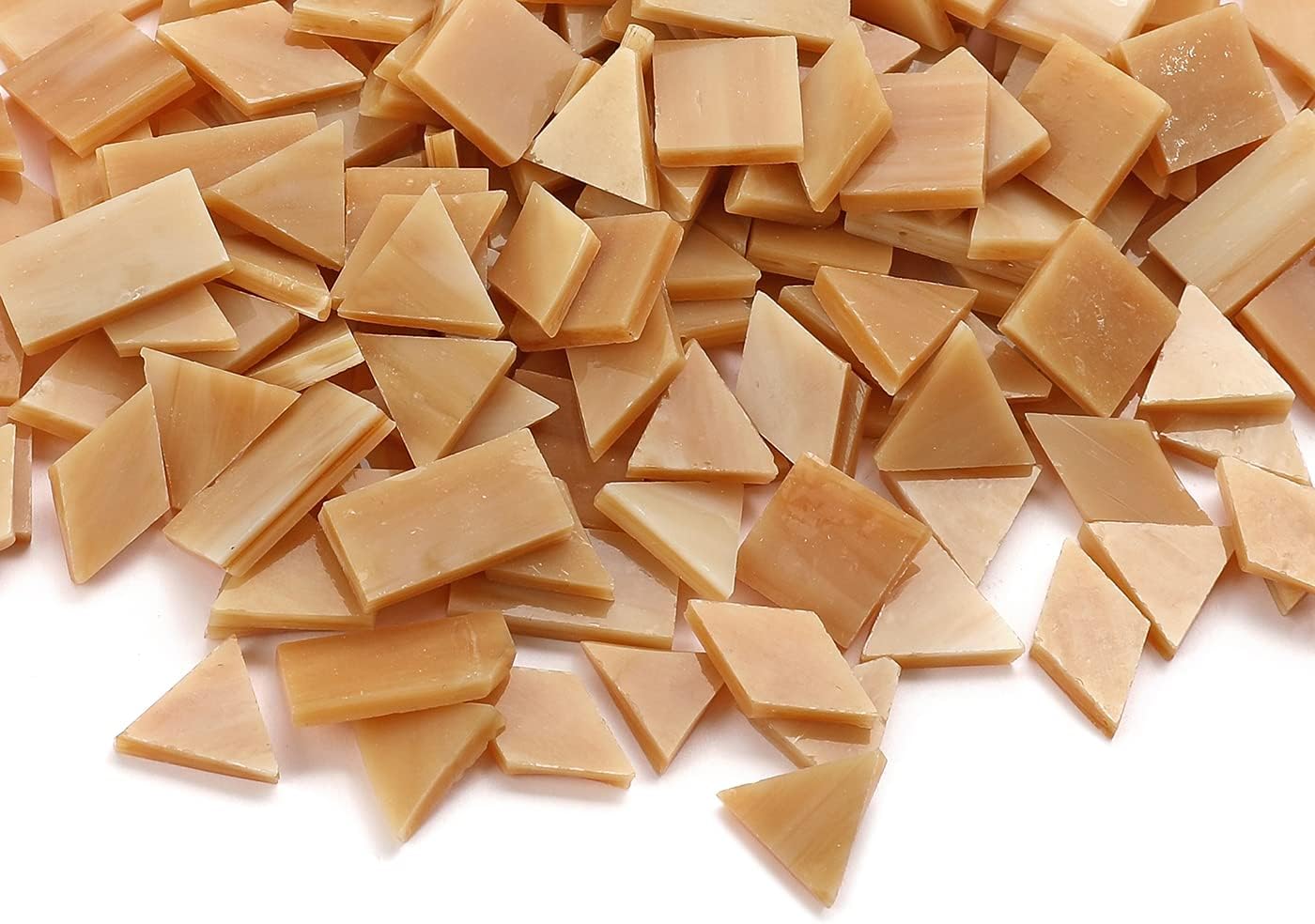 Lanyani Glass Mosaic Tiles - Mixed Colorful Tiffany Stained Glass Pieces, 200 Pieces - Square/Rectangle/Diamond/Triangle - Tan