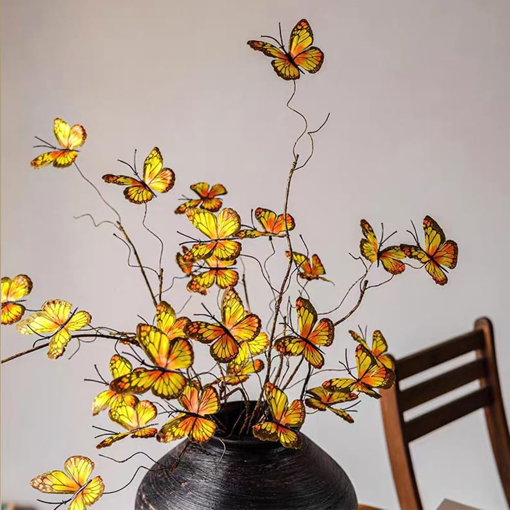 Artificial Butterfly Branche,Simulation Branch Stems with Fake Butterfly Floral Arrangement for Vase Filling Home Office Party Decoration (Yellow)