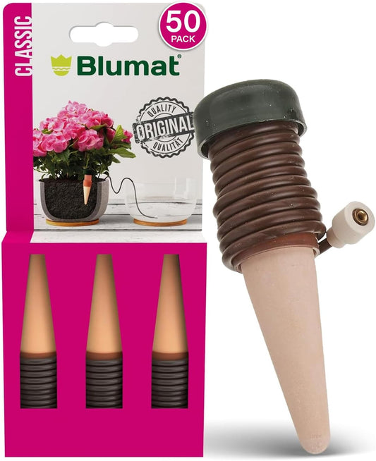 Blumat Classic Plant Watering Stakes - Self-Watering Insert for Indoor and Outdoor Plants - Automatic Slow Release Irrigation System for Potted Plants - Houseplant Care Device (50 Pack)