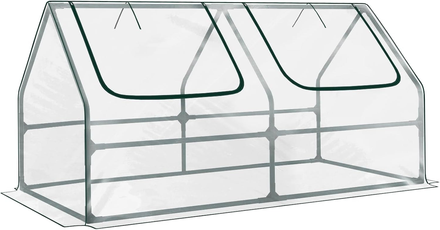 BPS 6x3x3 ft Mini Greenhouse with Transparent PVC Cover UV-Protected Roll-Up Zipper Windows, Ideal for Indoor or Outdoor Use on Raised Garden Beds