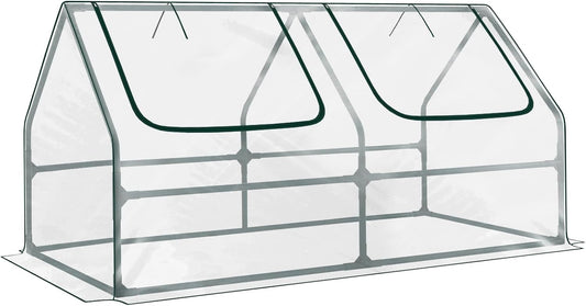 BPS 4x2x2 ft Mini Greenhouse with Transparent PVC Cover UV-Protected Roll-Up Zipper Windows, Ideal for Indoor or Outdoor Use on Raised Garden Beds