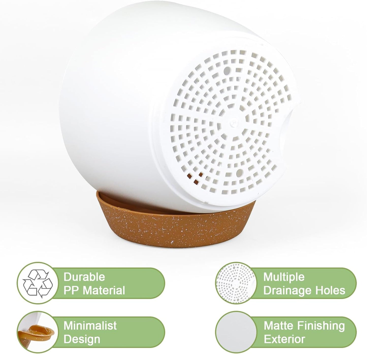 12 inch Large Self Watering Pots, Flower Plant Pots with Drainage Holes for Indoor Outdoor Garden Plants, Plastic Planters with Removable Deep Reservoir, White with Brown